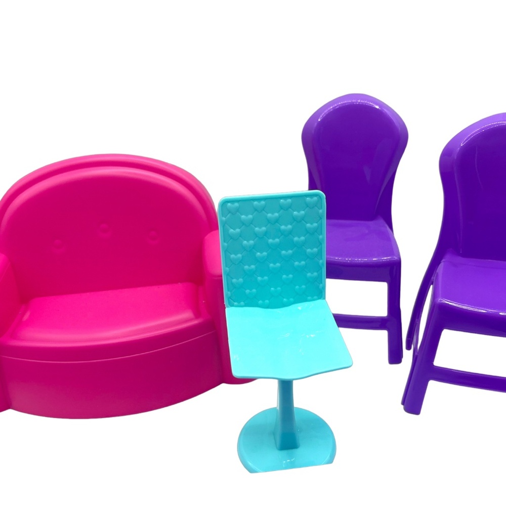 Barbie Dollhouse Furniture Lot Couch Bed Chairs Table Pink Purple - Picture 3 of 4